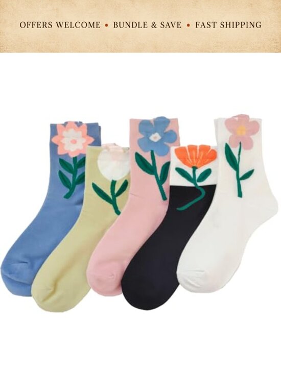 Other - Floral Cotton Crew Socks 5 Pairs Women's Casual Dress Socks